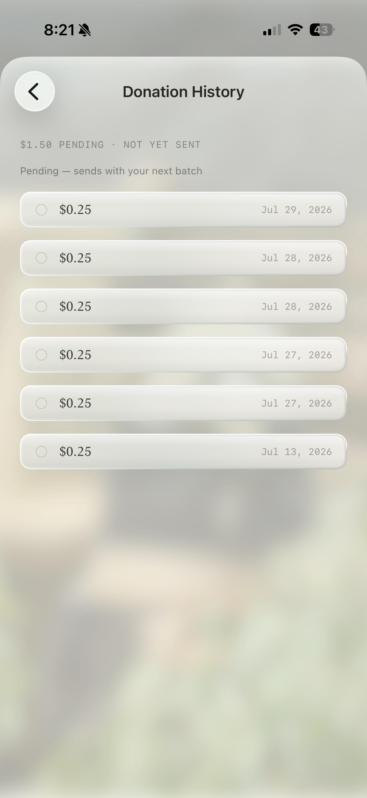 Donation history: every slip itemised
