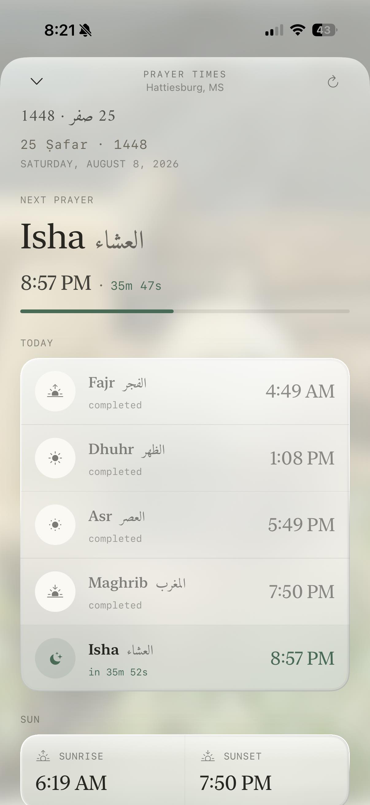 Prayer times: the day's salah tracked